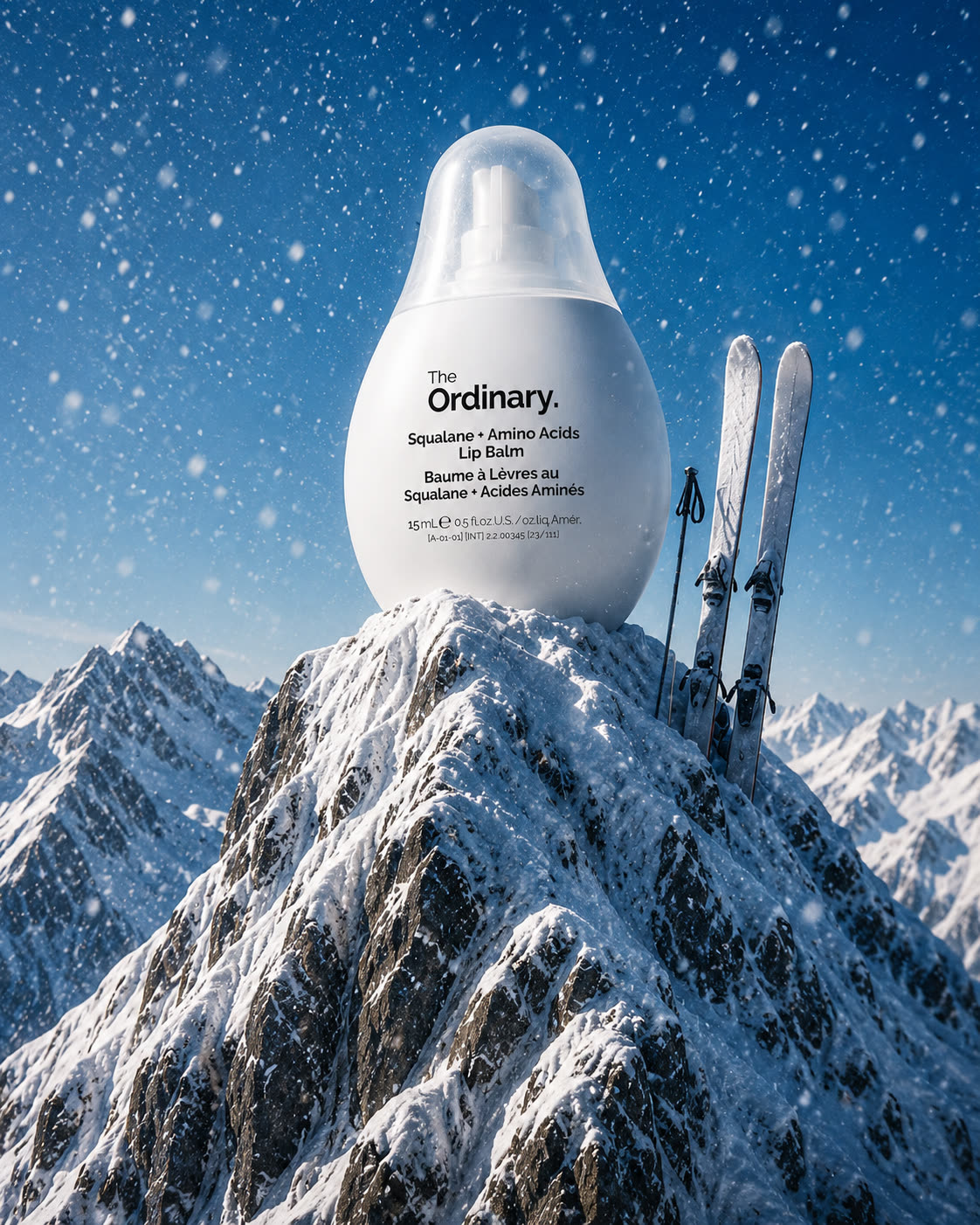 The Ordinary Lip Balm na zasneženom vrchole, kreatívny koncept
